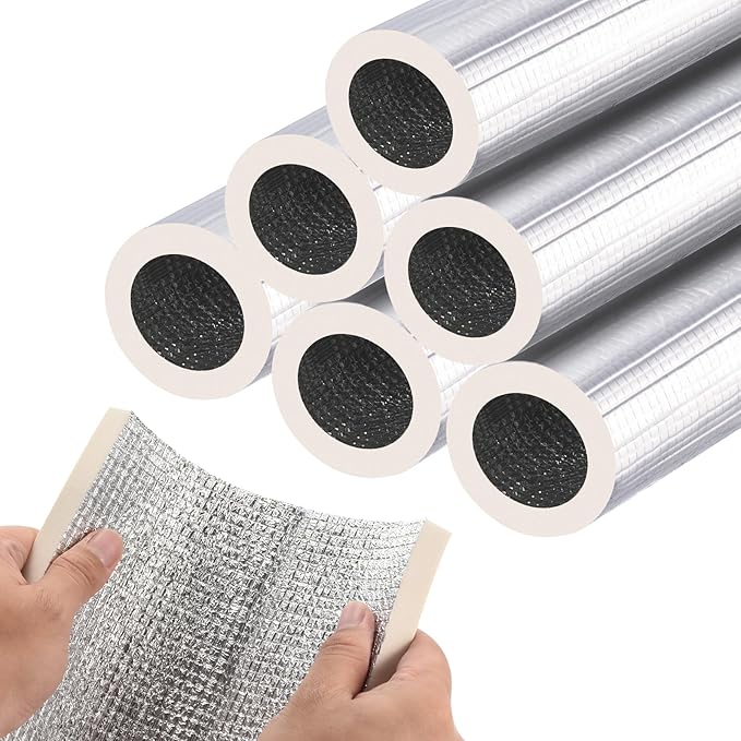 PATIKIL 1.3ft Length 22mm(7/8") ID 52mm OD Pipe Insulation Foam Tube, 6 Pcs 15mm Thick Self Adhesive Pipe Freeze Protection Wrap with Aluminum Foil for Outdoor Water Pipe HVAC System