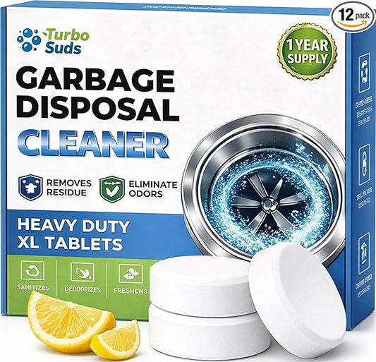 Garbage Disposal Cleaner Deodorizer Tablets – Heavy Duty XL Foaming Tablet for Kitchen Sink Drains and Disposals – Natural Sink and Disposal Cleaning Tablet – 12 XL Tablets, One Year Supply