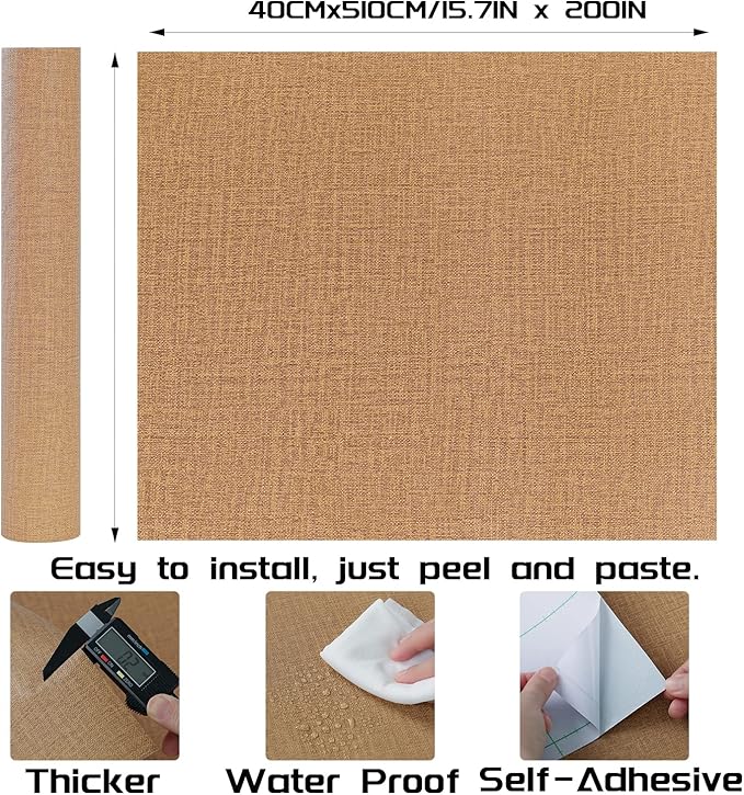 Peel and Stick Wallpaper Orange Grass Cloth Wall Paper - 15.7 x 200 Inch Self Adhesive Wallpaper Peel and Stick, Easy to Paste Wall Contact Paper for Stand Liner, Table and Door Makeover Decor