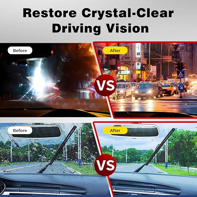 Glass Oil Film Remover for Car, Automotive Glass Cleaning Brush with 120ml Glass Compound, Windshield Cleaner for Clear Vision Clarity, Removes Oil Film & Smudges