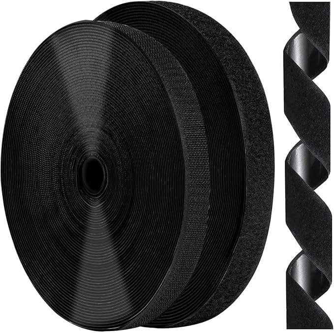 3/4 Inch x 82 Feet Black Heavy Duty Hook and Loop Tape, Double Sided, Picture Hanging, TV Accessories, Wall Adhesive