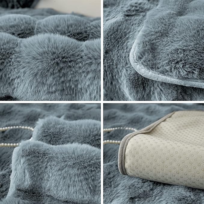 Soft Warm Faux Fur Couch Sofa Cover Thick Shaggy Fuzzy Sectional Couch Cover Non-Slip Solid Color Plush Sofa Slipcover Furniture Protector for Kids, Pets (Grey Black,43"x43")