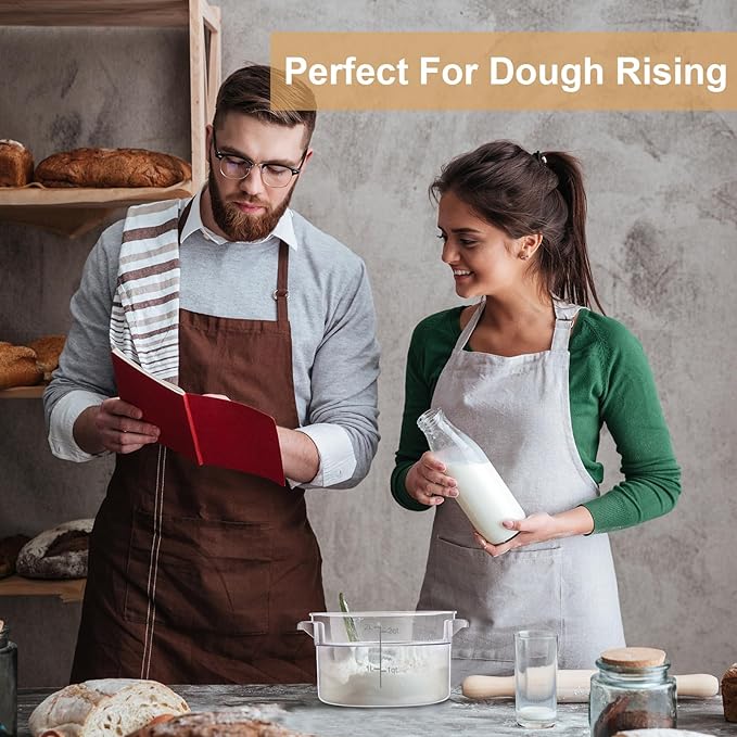Sawysine 4 Pcs Food Storage Container with Lids Set Proof Dough Clear Round Commercial Containers with Scales and Handles for Bread Dough Rise Restaurant Home Food Storage (2 Qt 4 Qt 6 Qt 8 Qt)