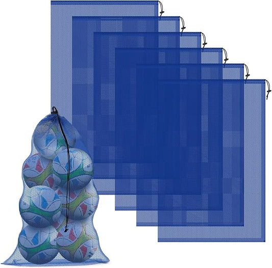 6PCS Blue Mesh Bag Drawstring, 23 x 35 Inch Net Bag with Lock, Multipurpose Storage Bags for Gym, Laundry, Balls, Beach and Toys