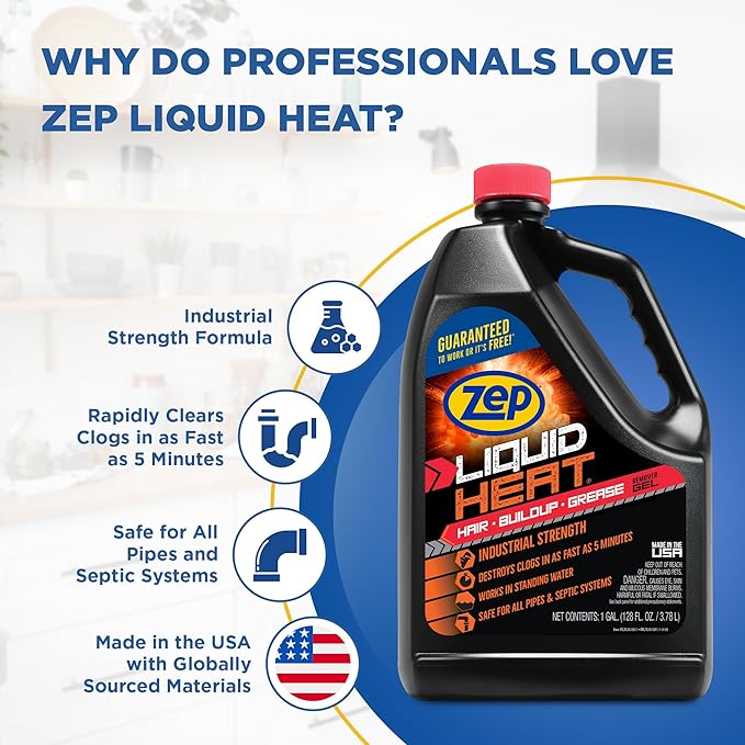 Zep Liquid Heat Clog Dissolver Gel - 1 Gallon (Case of 4) ZULHG128 - Professional Strength Formula Works in less than 10 Minutes