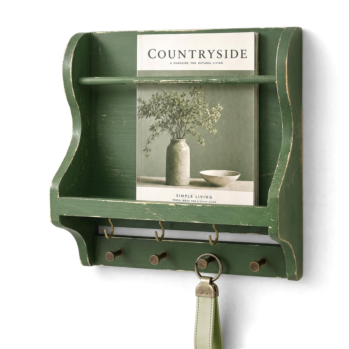Pine Wood Mail Organizer Wall Mount with 7 key Hooks - Image 1