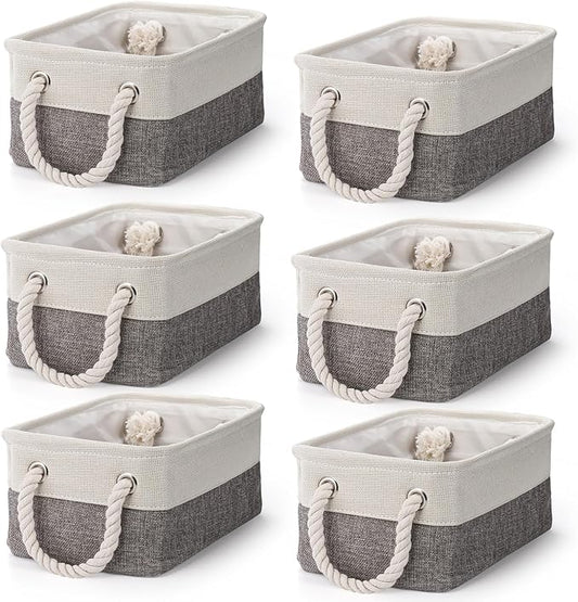Dicunoy 6 Pack Storage Baskets for Organizing, Small Cloth Basket Bins with Handles, Empty Gift Baskets, Fabric Canvas Boxes for Classrooms, School, Shelves, Nursery, Closet, Toys, 12 x 8 x 5 inch