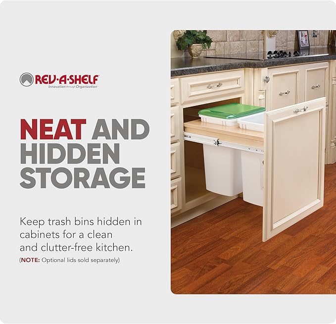 Rev-A-Shelf Top Mount Double Pullout Under Cabinet 35 Quart Kitchen Trash Cans with 150 Pound Rated Full-Extension Slides, 4WCTM-21DM2