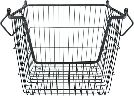 DII Metal Wire Mesh Stackable Utility Storage Bin, Large Rectangle, 13x10x11", Black