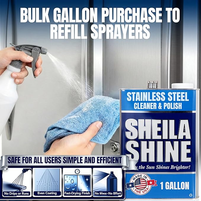 Sheila Shine 4 x 1 Gallon Stainless Steel Cleaner and Polish – Cleans, Polishes & Protects Kitchen Appliances, Refrigerators, Sinks, Ovens & Grills – Stainless Steel Cleaner for Appliances
