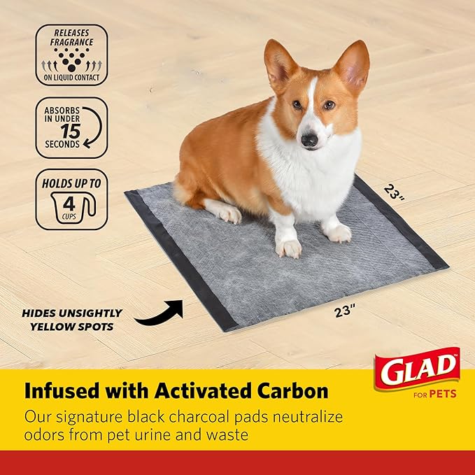 Glad for Pets Dual Action Freshness Activated Carbon Puppy Training Pads with Fragrance Release, Scented Pee Pads, Ultra Absorbent, Odor Control. 23"x23" 100ct