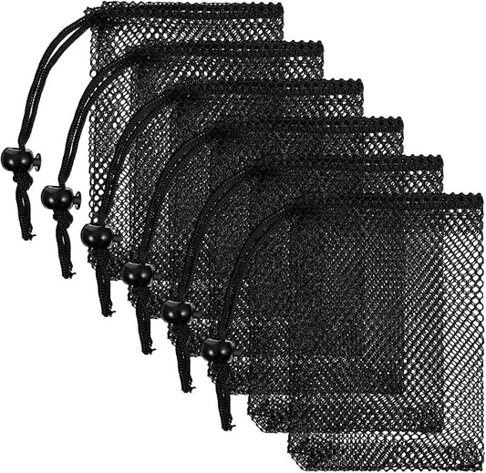 6 Pcs Small Mesh Bags, Mesh Drawstring Bags Beach Drawstring Bag Black Pouch for Traveling 6 X 4 Inches Small Net Bag with Cord Lock Closure Durable Nylon Net Pouches for Beach Games