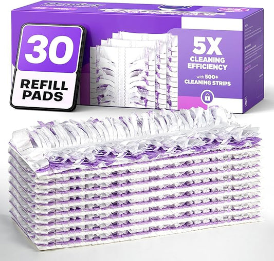5X Cleaning Power Mop Refills for Swiffer Power Mop, 500+ Strips Multi-Surface PowerMop Refill Pads, 30 Count Disposable Powermop Wood Mops, Replacement Mopping Pad for Floor Cleaning