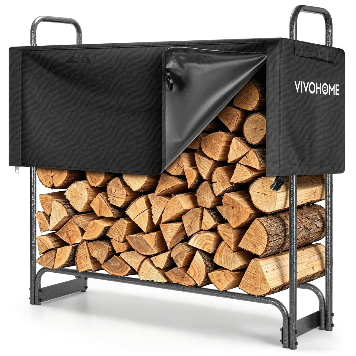 VIVOHOME 4 ft 1/4 Cord Firewood Rack Outdoor with Cover Combo Set - Image 1