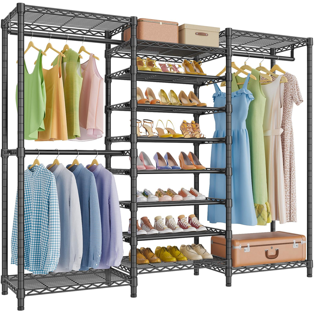 VIPEK S3 Heavy Duty Garment Rack with 8-Tier Shoe Rack, Black - Image 1