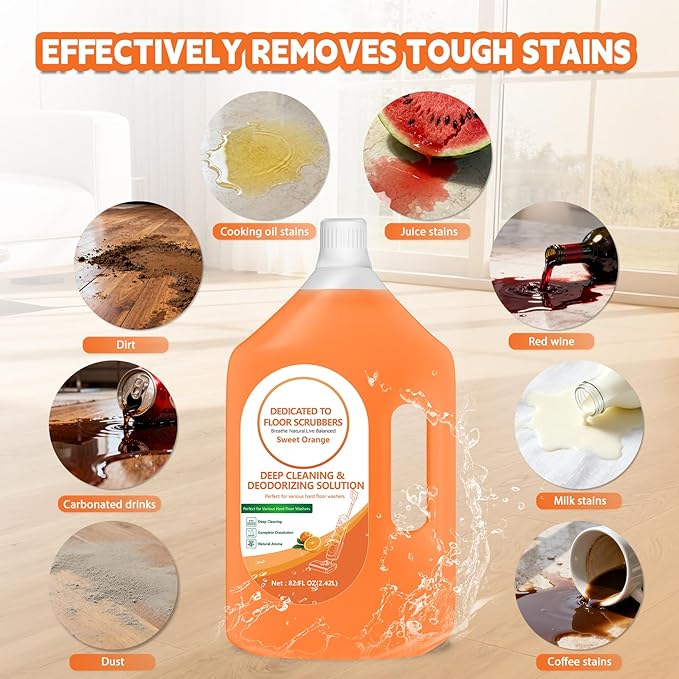 82 FL OZ/2.42 L Sweet Orange Scent Floor Cleaning Solution Compatible with Tineco iFLOOR 2/3/5 & FLOOR ONE S3/S5/S6/S7 PRO, Floor Cleaner Refill for All Cordless Wet/Dry Vacuum & Robot Vacuums Mop