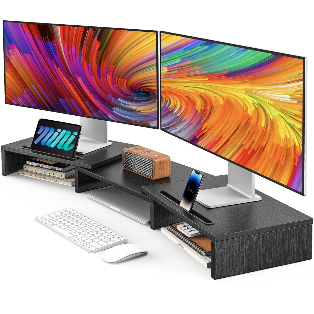 Dual Monitor Stand Riser for Desk, Office Desk Organizer Stand - Image 1