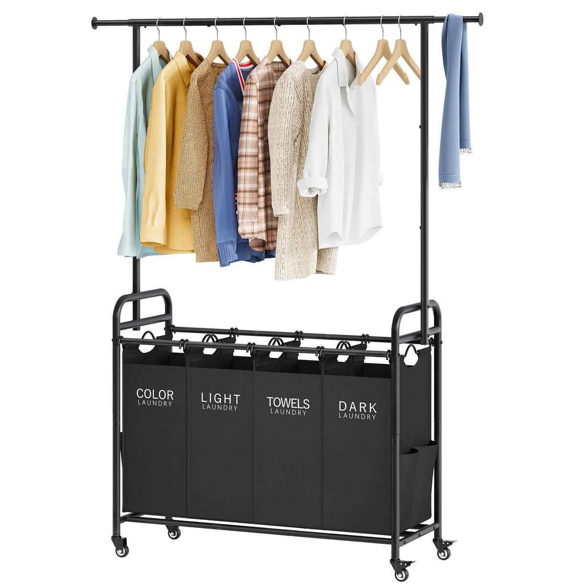 Tajsoon Laundry Sorter with Hanging Bar, 4 Section Laundry Hamper - Image 1