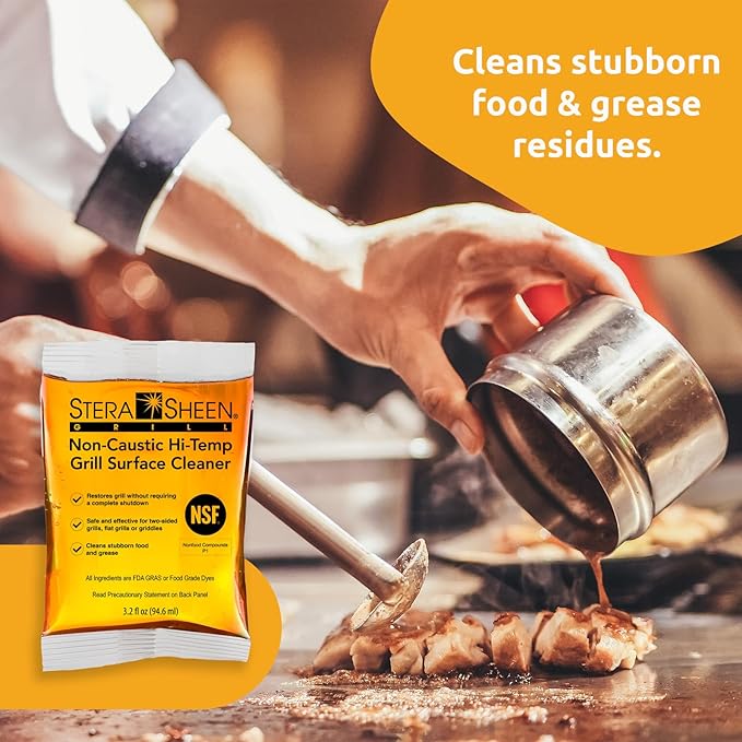 Stera-Sheen Griddle Cleaner - Food Safe, Non-Caustic Formula - Commercial Flat Top Grill & Griddle Cleaner - Remove Tough Grease & Grime - Rust Remover for Outdoor Grill - 40 Quick Packets, 3.2oz Each