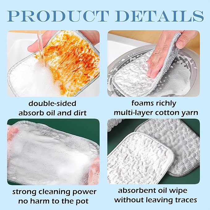 Multipurpose Wire Dishwashing Rags for Wet and Dry, Upgraded Reusable Steel Wool Scrubber 2-Layer Microfiber Wire Dishcloth, Multifunctional Dish Rags for Kitchen, Pots, Pans, Sinks (5)