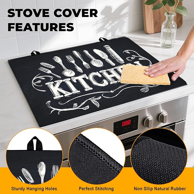 Stove Top Cover Flower Gas Stove Top Cover for Home Decoration Kitchen Pad Non-Stick Washable Cooktop Covers Countertop Protector Keep Stove Clean (Kitchen-2, 28L"x20W")