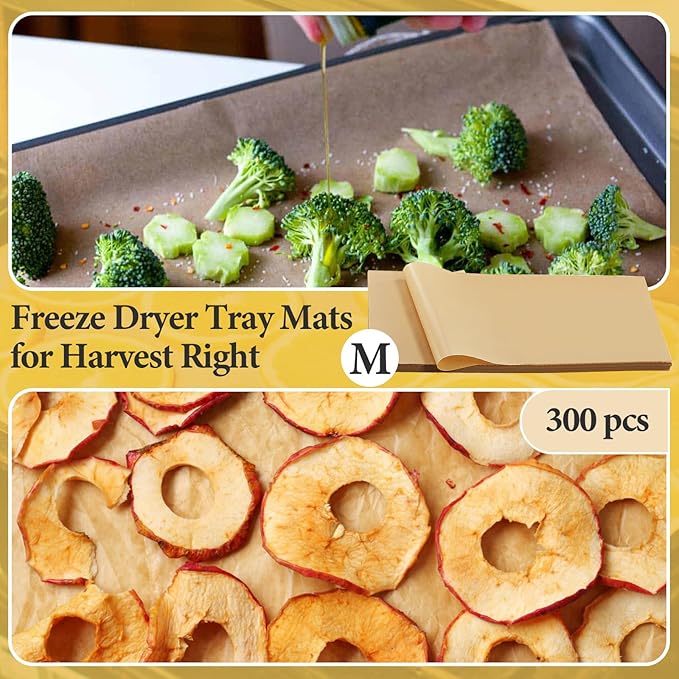 300 PCS Freeze Dryer Tray Mats for Harvest Right Dryer - Freeze Dryer Parchment Paper Set for Medium Trays - Non-Stick Baking Mats One-Off Parchment Paper Harvest Right Accessories (17" x 6.8")