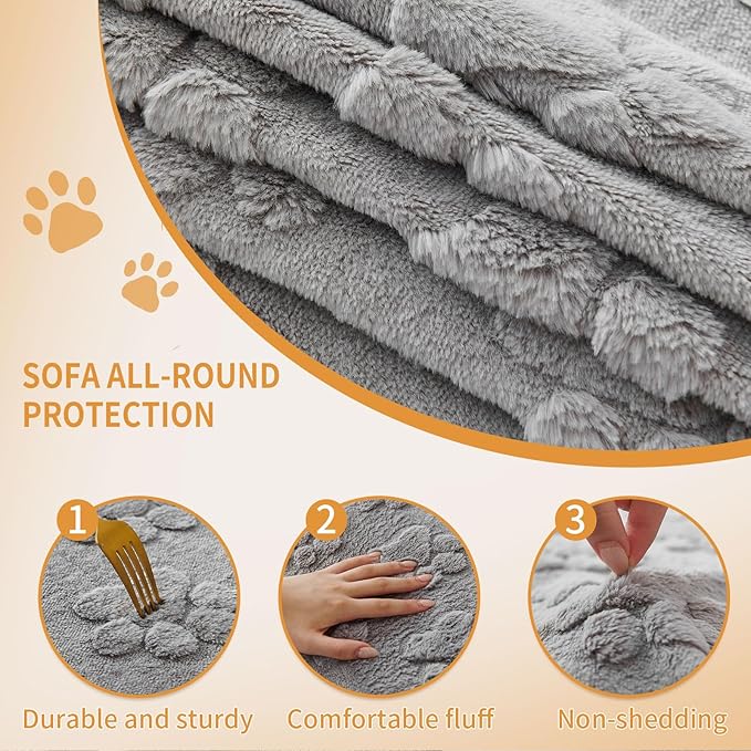 Waterproof Couch Cover for Dogs Washable,Fuzzy Pet Couch Covers for Sofa,Thick Soft Dog Mat Non-Slip Couch Covers for 3 Cushion Couch Sofa Pet Friendly (Grey, 35x74(1pc))