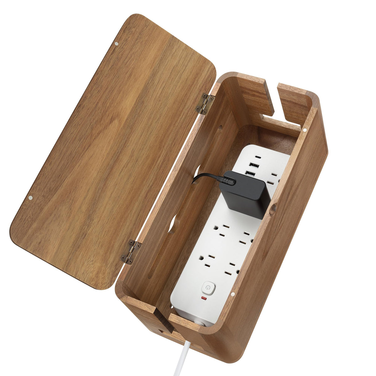 Acacia Wood Cord Management Box, Magnetic Lid - Image 1