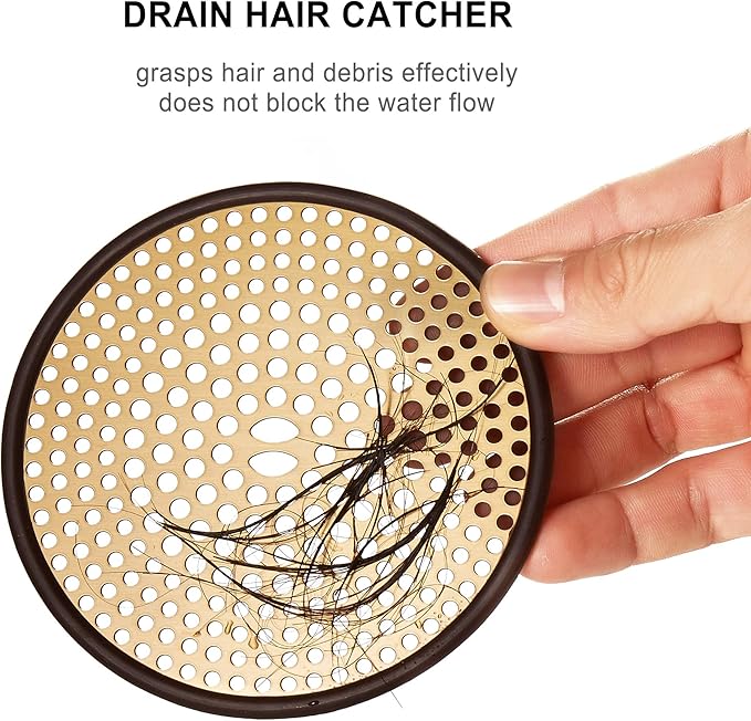 304 Stainless Steel Hair Catcher Shower Drain Cover with Silicone, Shower Stall Drain Strainer, Bathtub Hair Stopper, Bathroom Hair Trap Floor Drain Protector, Brushed Gold Brass 4.33 Inch Round Flat