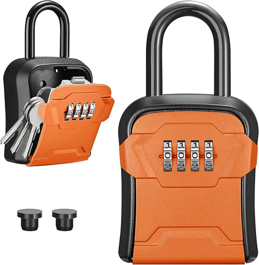 Puroma Lock Box, Key Lock Box Wall Mount & Portable Combination Lockbox with Resettable Code, Security Lockbox for Outside House Keys, Apartment Realtors Spare Keys Storage (1 Pack, Orange)