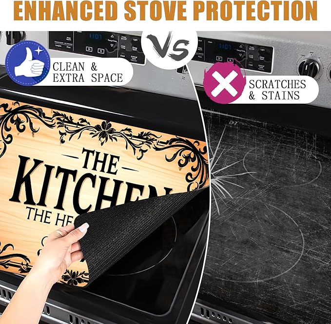 Stove Top Covers for Electric Stove, Waterproof Stove Shield, Dust-Reducing Cooktop Cover, Multi-Use Counter Protector, 28.3 x 20.5 Inches, Rustic Kitchen Quote Decor（Kitchen）