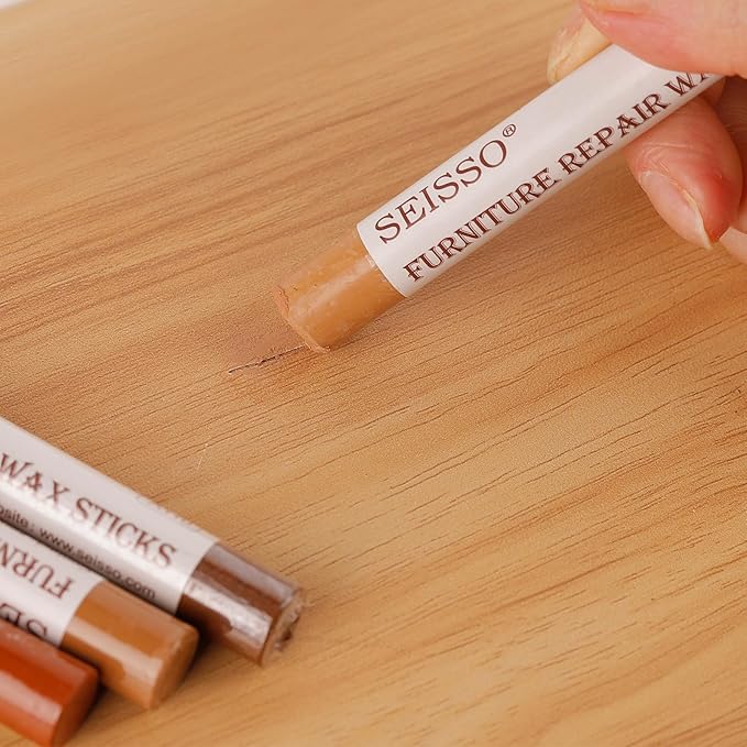 SEISSO Wood Filler Sticks- 6 Pcs, Furniture Repair Wax Crayons, Furniture Marking Repair - Scratch, Cracks, Hole, Table, Wood Floor, Guitar - Crimson Rose