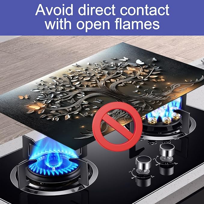 Stove Top Cover 28x20 Inch Diatomite Butterfly Tree Relief Kitchen Decor Glass Cooktop Protector Dish Drying Mat Coffee Mat Electric Stove Cover Mat Heat Resistant Pad