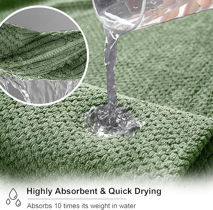 Oliven 8 Piece Green Family Bath Towel Set-2 Oversized Bath Towel Sheets,2 Hand Towels,4 Washcloths-600GSM Soft Highly Absorbent Quick Dry Beach Chair Towels Woven Towels for Bathroom Hotel and Spa