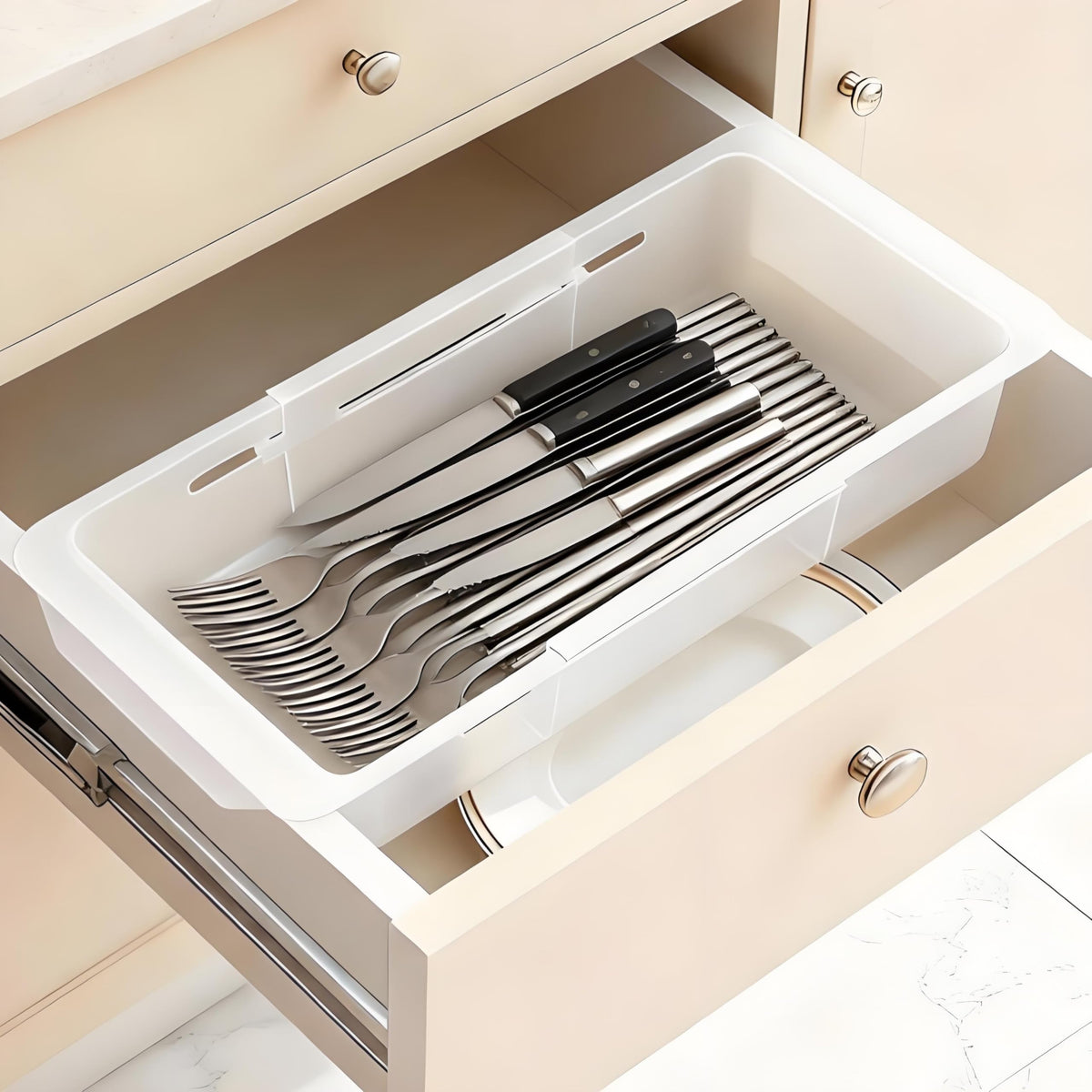 2 Pcs Deep Drawer Organizer Kitchen, Adjustable Sliding - Image 1