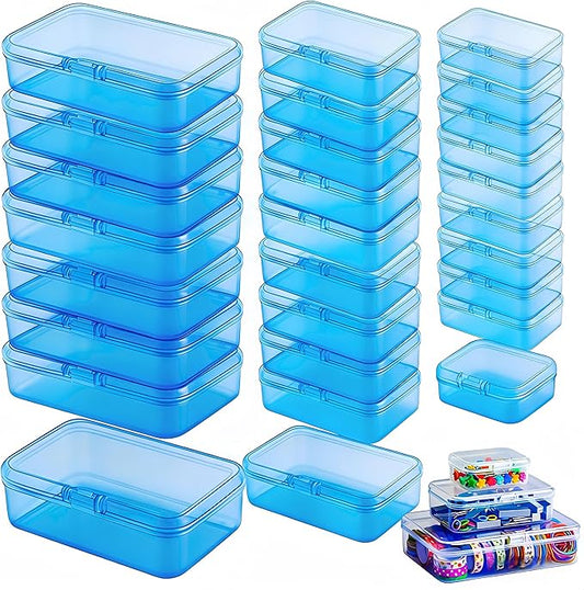 LJY 28-Piece Plastic Storage Containers with Lids (3 Assorted Sizes), Rectangular Organizer Box Set Blue Tinted Storage Boxes for Screws, Nuts & Garage Items, Color-Coded Organization, Blue
