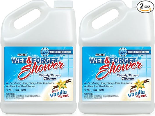 Wet & Forget Shower Cleaner Multi-Surface Weekly No Scrub,Bleach-Free Formula Vanilla Scent,128.00 Fl Oz,(Pack of 2)
