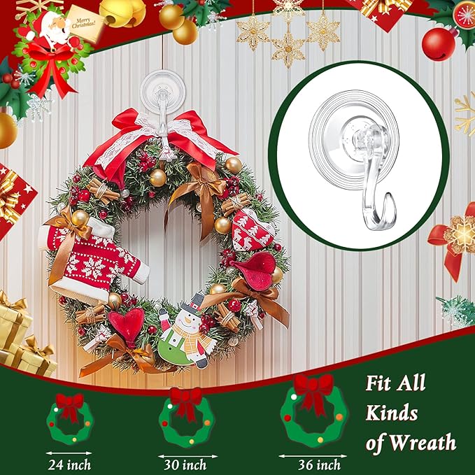 Yookeer 20 Pcs Christmas Wreath Hanger Suction Cup Hooks Heavy Duty Reusable Suction Cups Large Clear Door Wreath Hanger for Glass Door Window Hooks