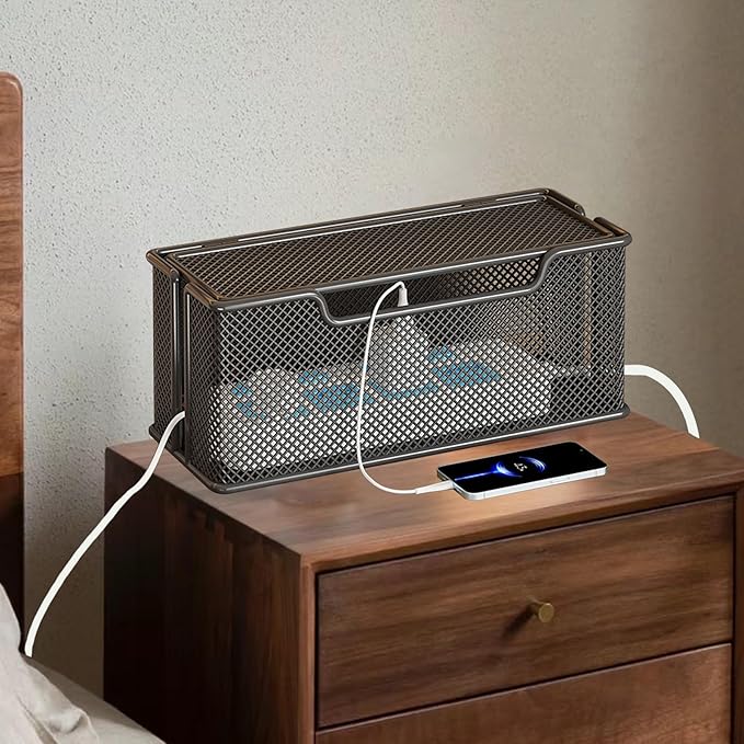 Cable Management Box,Desk Cable Organizer Box,No Installation Wire Cord Box Hider,Metal Mesh Cord Holder for Desk TV Computer USB Hub System to Cover and Hide & Power Strips & Cords