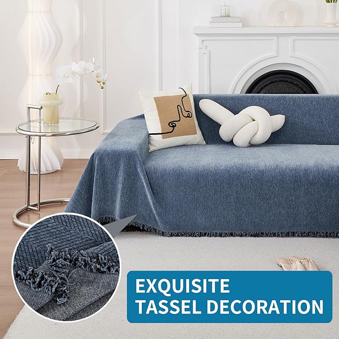 HAOMAIJIA Non Slip Couch Cover Sofa Covers for 3 Cushion Couch Washable sectional Couch Covers for Dogs pet Furniture Protector Couch Cover Blanket for Living Room (Blue, 71"x150")