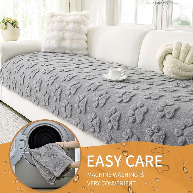 Waterproof Couch Cover for Dogs Washable,Fuzzy Pet Couch Covers for Sofa,Thick Soft Dog Mat Non-Slip Couch Covers for 3 Cushion Couch Sofa Pet Friendly (Grey, 35 * 95(1pc))