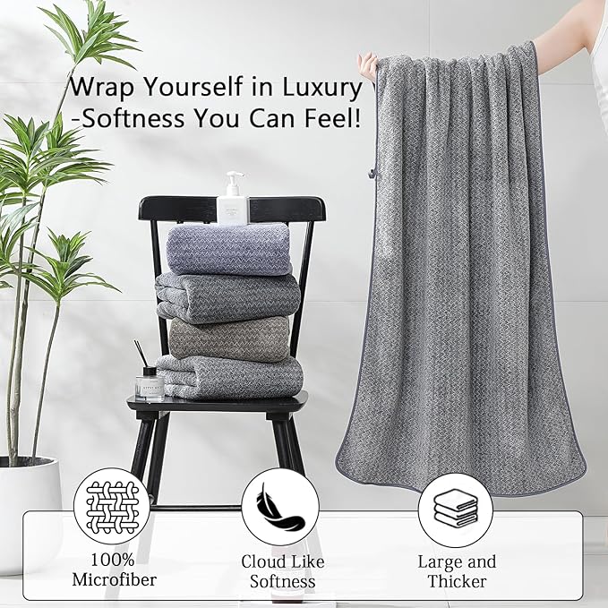 Ycosy 18 Piece Bath Towels Set,100% Microfiber Family Bathroom Towel with Hanging Loops-6 Bath Towels,6 Hand Towels,6 Washcloths,Quick Dry Highly Absorbent Shower Towel for Bathroom,Hotel,Spa-Grey