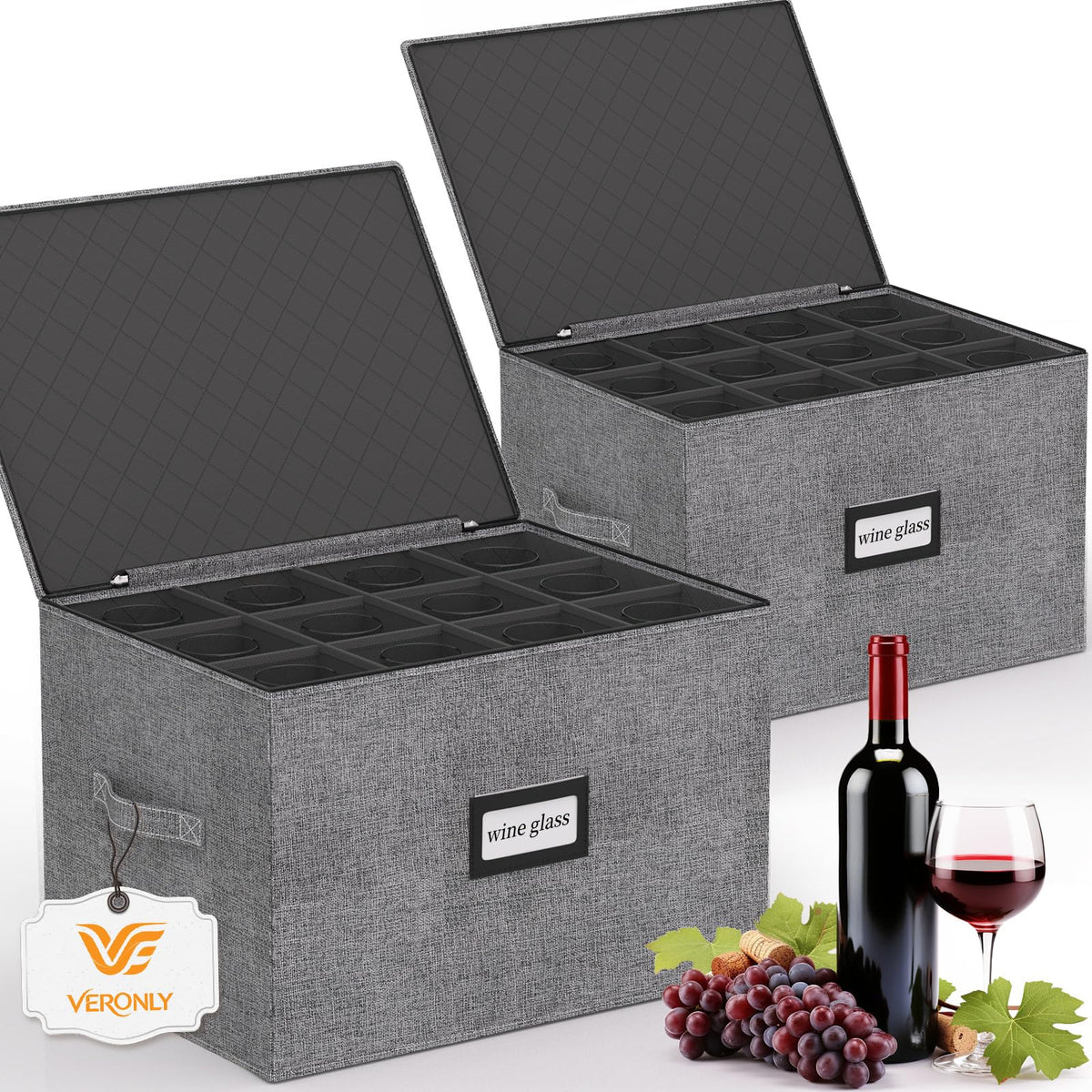 2 Pack Stemware and Glassware Storage Cases - Hard Shell - Image 1