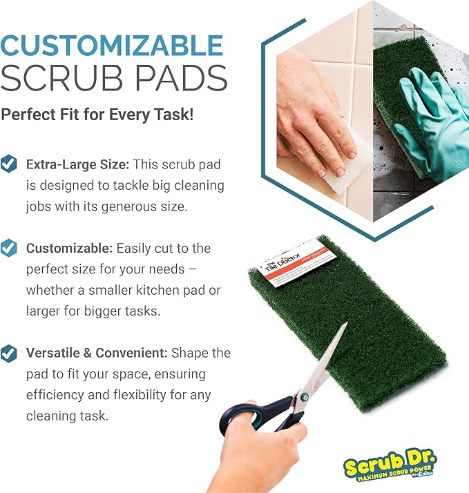 The Tile Doctor Multipurpose Scrub Pad - Ideal for Bathroom, Kitchen & Floor Cleaning - Non-Scratch Dish Sponge & Shower Scrubber - Commercial Grade - (Green - Heavy Duty, 6 Pack)