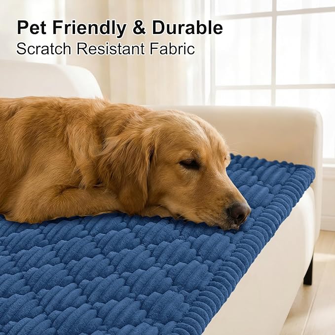Smiry Pet Couch Cover for Dogs Washable, Non-Slip Fuzzy Couch Covers for 3 Cushion Sofa Pet Friendly, Soft Thick Furniture Protector Sofa Slipcover Mat for Dogs (Navy, 27.6" x 88")