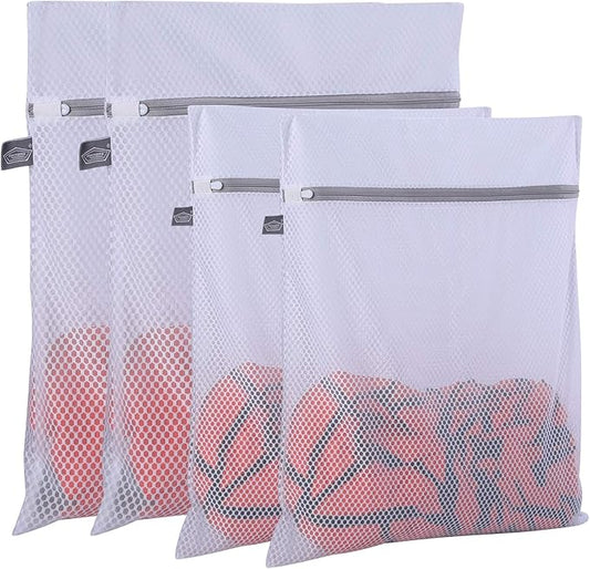 Kimmama Laundry Mesh Wash Bags, Lingerie Bags for Washing Delicates, Mesh Laundry Bags for Washing Machine, White Net, Grey Zipper, 2XL & 2L