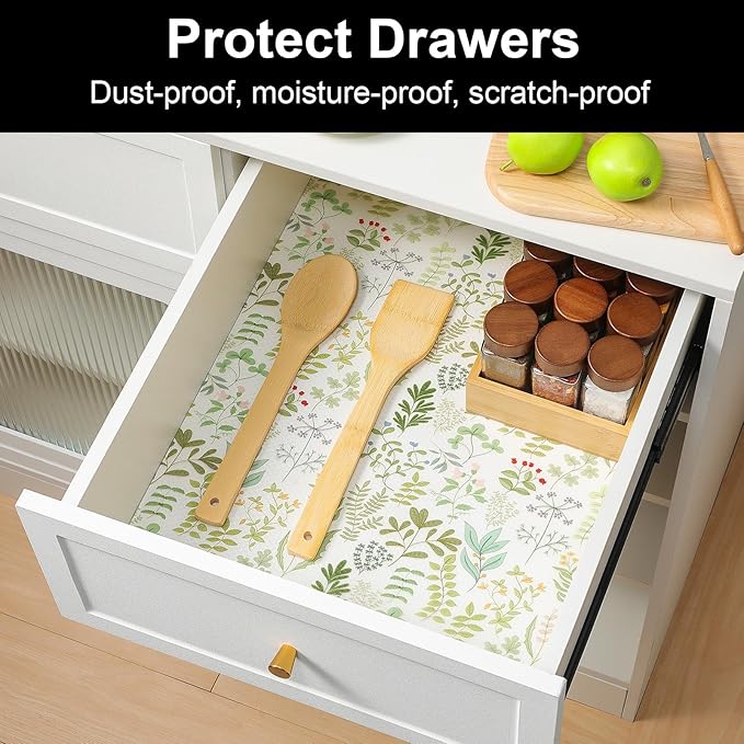 Cooyes Shelf Liners for Kitchen Cabinets Refrigerator Liners Waterproof & Oil-Proof Kitchen Cupboard Liner Drawer Mats EVA Material Non Adhesive Fridge Liner for Shelves（11.8" W x 236" L）