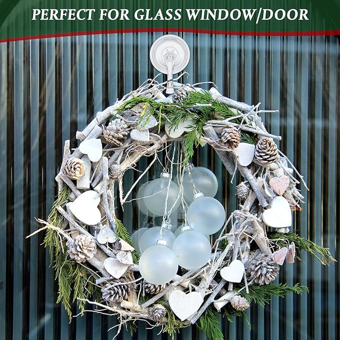 Yookeer 20 Pcs Christmas Wreath Hanger Suction Cup Hooks Heavy Duty Reusable Suction Cups Large Clear Door Wreath Hanger for Glass Door Window Hooks