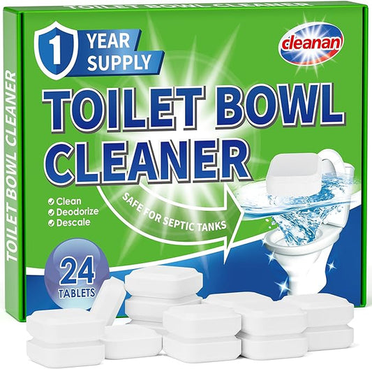 Toilet Bowl Cleaner Tablets, Leaves Bowl Sanitary, Freshens, Deodorizes, Descales & Repels Tough Stains, Helps Prevent Limescale Buildup, Safe for Septic Tanks, 24 Pack 1 Year Supply