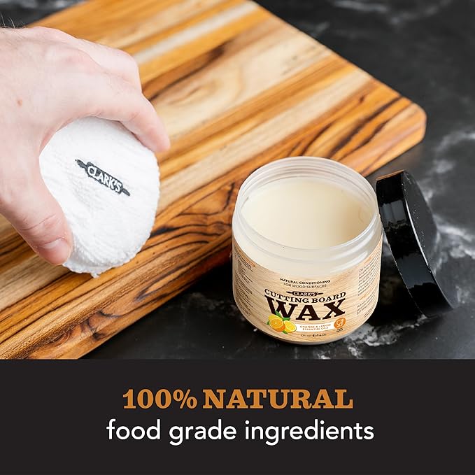 CLARK'S Cutting Board Wax - 2-in-1 Wood Butter & Food Grade Mineral Oil with Beeswax – Butcher Block Conditioner for Cutting Boards – Orange & Lemon Essential Oil Scent – Made in USA, 6oz